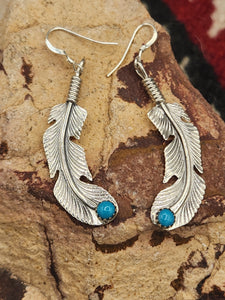 TURQUOISE BENT FEATHER EARRINGS  - LOUISE JOE