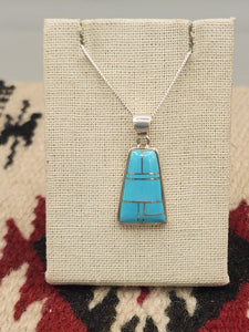 TURQUOISE INLAY PENDANT ON CHAIN  - ZUNI