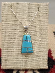 TURQUOISE INLAY PENDANT ON CHAIN  - ZUNI