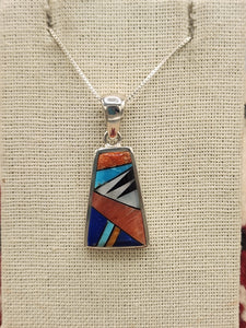 MULTI INLAY PENDANT ON CHAIN - ZUNI