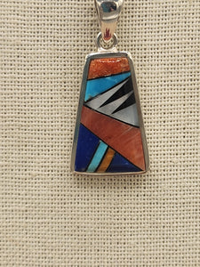 MULTI INLAY PENDANT ON CHAIN - ZUNI