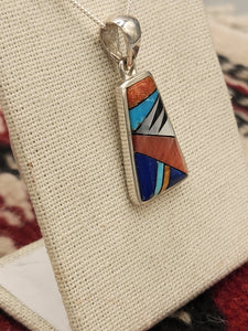 MULTI INLAY PENDANT ON CHAIN - ZUNI