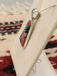 MULTI INLAY PENDANT ON CHAIN - ZUNI