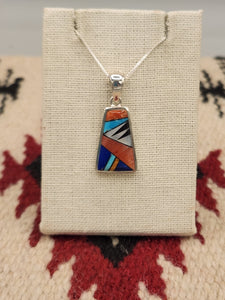 MULTI INLAY PENDANT ON CHAIN - ZUNI