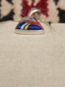 MULTI INLAY PENDANT ON CHAIN - ZUNI