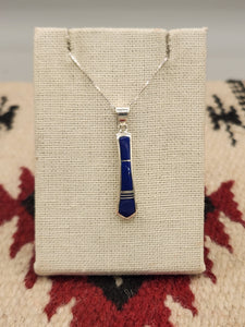 LAPIS INLAY NECKLACE on 18"BOX CHAIN - ZUNI