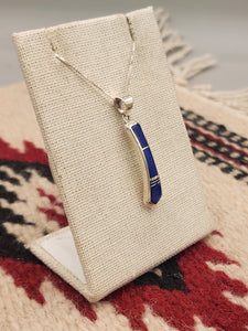 LAPIS INLAY NECKLACE on 18"BOX CHAIN - ZUNI