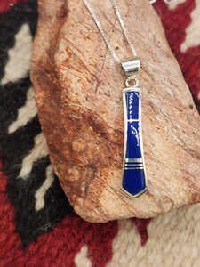 LAPIS INLAY NECKLACE on 18"BOX CHAIN - ZUNI