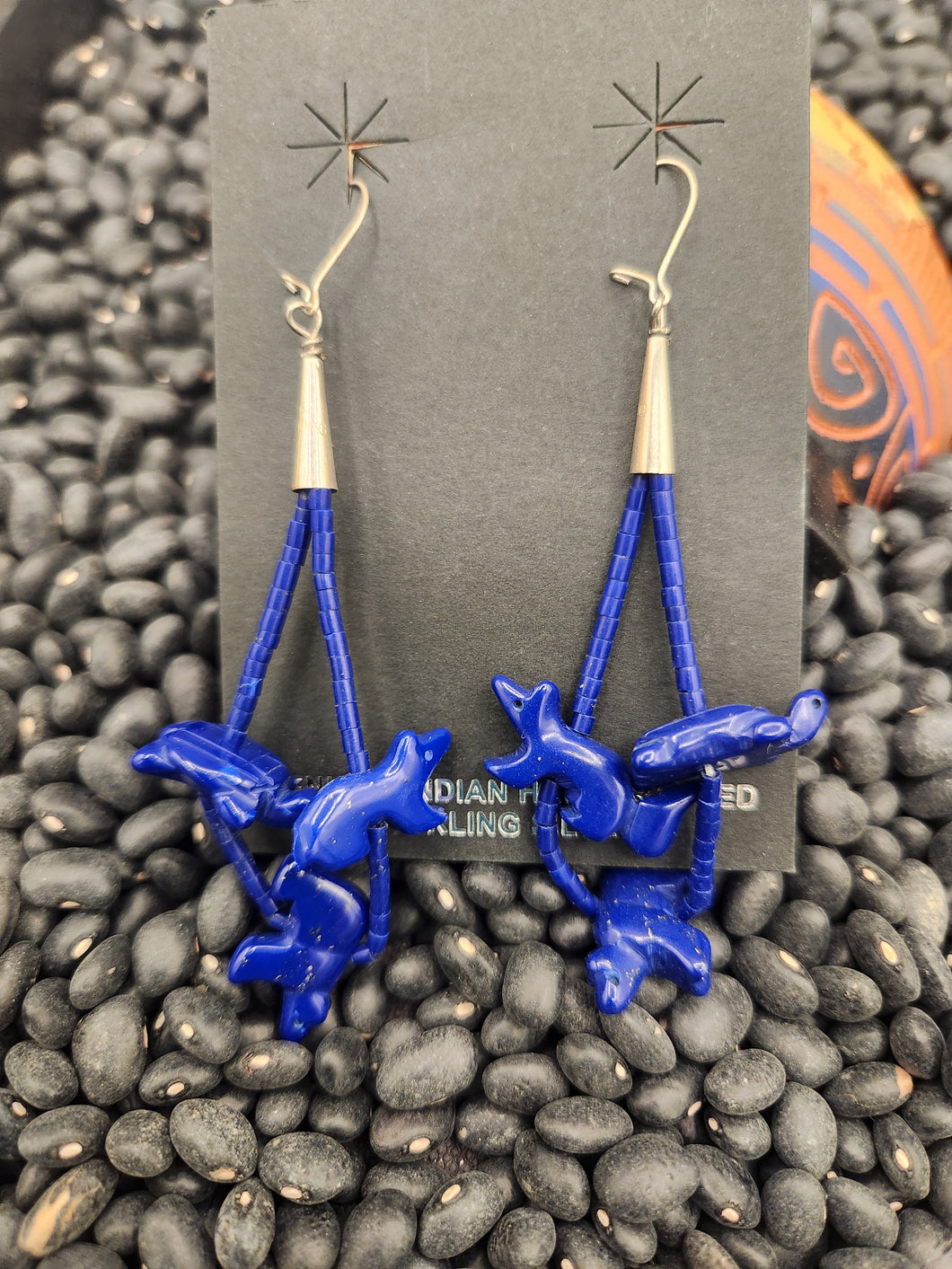 LAPIS LOOPED HANDCARVED FETISH EARRINGS  - NAVAJO