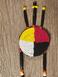 HORN BEADED ROSETTE NECKLACE- MEDICINE WHEEL