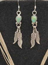 Load image into Gallery viewer, GREEN TURQUOISE EARRINGS WITH 2 FEATHERS - BETTY HAWTHORNE
