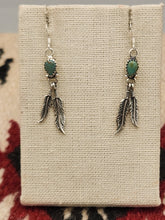 Load image into Gallery viewer, GREEN TURQUOISE EARRINGS WITH 2 FEATHERS - BETTY HAWTHORNE
