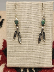 GREEN TURQUOISE EARRINGS WITH 2 FEATHERS - BETTY HAWTHORNE