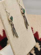 Load image into Gallery viewer, GREEN TURQUOISE EARRINGS WITH 2 FEATHERS - BETTY HAWTHORNE
