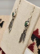 Load image into Gallery viewer, GREEN TURQUOISE EARRINGS WITH 2 FEATHERS - BETTY HAWTHORNE
