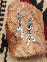 Load image into Gallery viewer, GREEN TURQUOISE EARRINGS WITH 2 FEATHERS - BETTY HAWTHORNE
