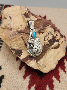 EAGLE HEAD WITH TURQUOISE PENDANT ON CHAIN - HENRY ATTAKAI