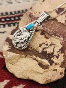 EAGLE HEAD WITH TURQUOISE PENDANT ON CHAIN - HENRY ATTAKAI