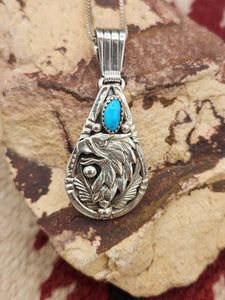 EAGLE HEAD WITH TURQUOISE PENDANT ON CHAIN - HENRY ATTAKAI