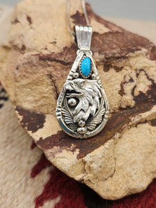 EAGLE HEAD WITH TURQUOISE PENDANT ON CHAIN - HENRY ATTAKAI