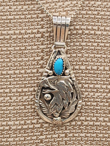 EAGLE HEAD WITH TURQUOISE PENDANT ON CHAIN - HENRY ATTAKAI