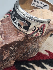 WOLF OVERLAY STERLING SILVER CUFF BRACELET- TOMMY & ROSITA SINGER