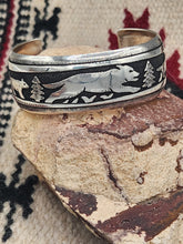 Load image into Gallery viewer, WOLF OVERLAY STERLING SILVER CUFF BRACELET- TOMMY &amp; ROSITA SINGER
