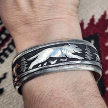 Load image into Gallery viewer, WOLF OVERLAY STERLING SILVER CUFF BRACELET- TOMMY &amp; ROSITA SINGER
