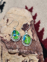 Load image into Gallery viewer, GREEN COPPER TURQUOISE OVAL EARRINGS
