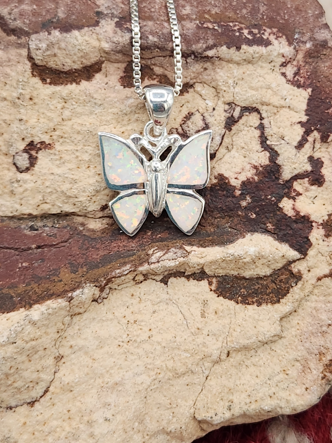 OPAL INLAY BUTTERFLY NECKLACE  WITH CHAIN