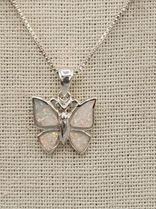 OPAL INLAY BUTTERFLY NECKLACE  WITH CHAIN