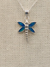 Load image into Gallery viewer, BLUE OPAL DRAGONFLY NECKLACE WITH CHAIN
