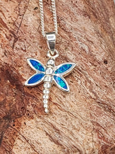 Load image into Gallery viewer, BLUE OPAL DRAGONFLY NECKLACE WITH CHAIN
