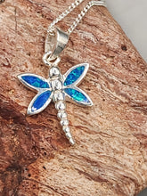 Load image into Gallery viewer, BLUE OPAL DRAGONFLY NECKLACE WITH CHAIN
