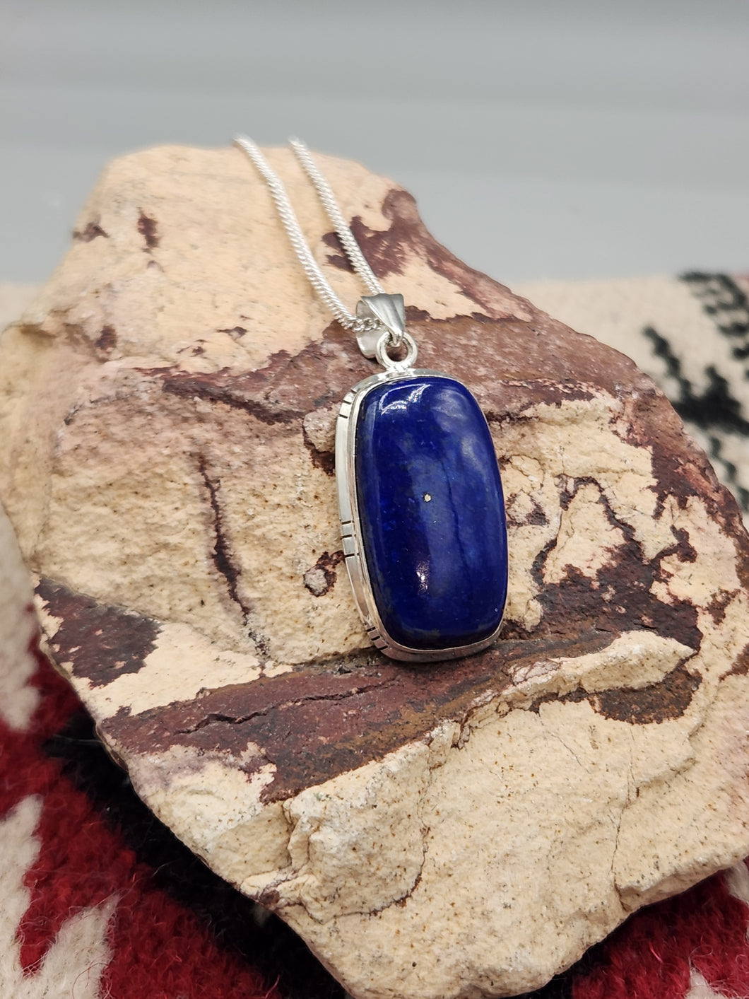 LAPIS PENDANT WITH CHAIN - RECTANGLE