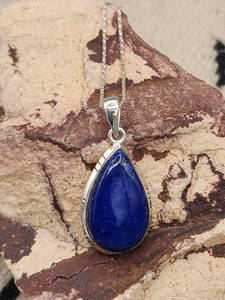 LAPIS PENDANT WITH CHAIN- TEARDROP