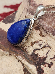 LAPIS PENDANT WITH CHAIN- TEARDROP