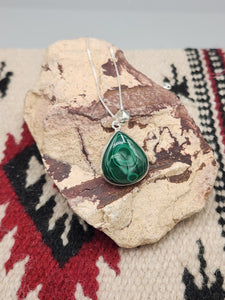 MALACHITE PENDANT WITH CHAIN- TEARDROP