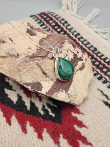 MALACHITE PENDANT WITH CHAIN- TEARDROP