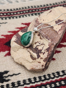 MALACHITE PENDANT WITH CHAIN- TEARDROP