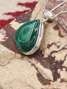 MALACHITE PENDANT WITH CHAIN- TEARDROP