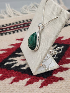 MALACHITE PENDANT WITH CHAIN- TEARDROP