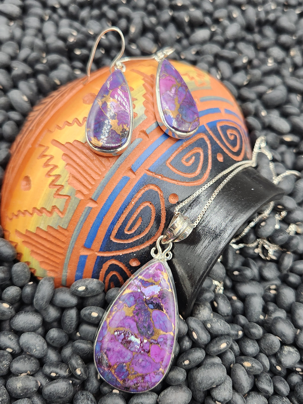 PURPLE COPPER TURQUOISE NECKLACE & EARRINGS SET- TEARDROP