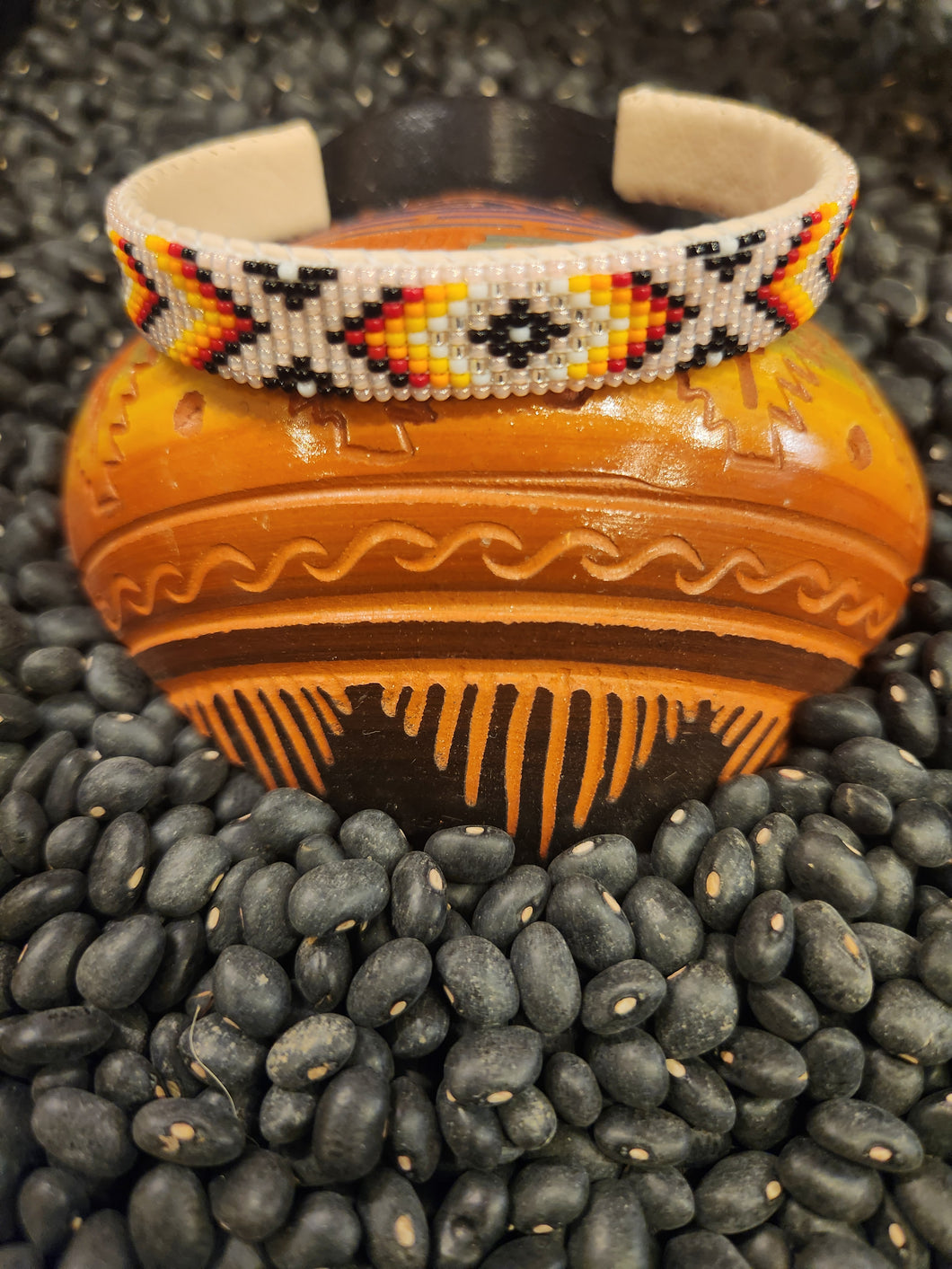 NAVAJO BEADED CUFF BRACELET - PALE PINK- SHARON HUNT