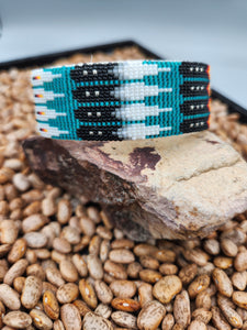 NAVAJO BEADED CUFF BRACELET  - TEAL - JOYCE DEVORE