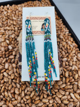 Load image into Gallery viewer, EXTRA LONG BEADED EARRINGS - TEAL - LORRAINE BURBANK
