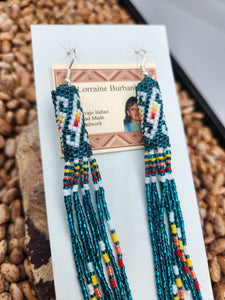 EXTRA LONG BEADED EARRINGS - TEAL - LORRAINE BURBANK