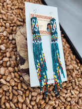 Load image into Gallery viewer, EXTRA LONG BEADED EARRINGS - TEAL - LORRAINE BURBANK
