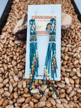 Load image into Gallery viewer, EXTRA LONG BEADED EARRINGS - TEAL - LORRAINE BURBANK
