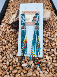 EXTRA LONG BEADED EARRINGS - TEAL - LORRAINE BURBANK